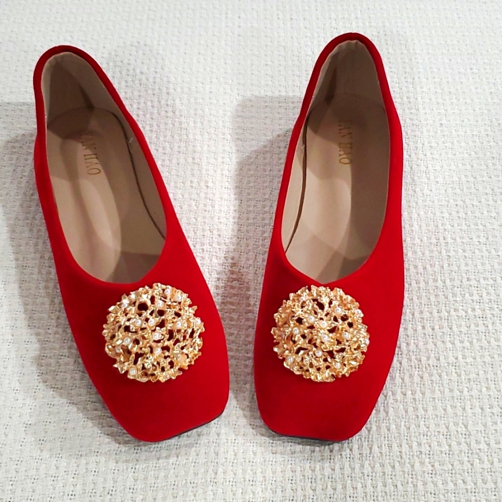 Red faux Velvet Shoes size 8